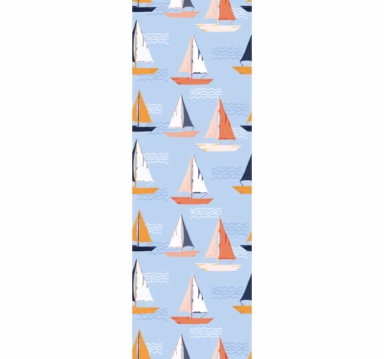 Papier peint rayé motif de voiliers colorés - TenStickers