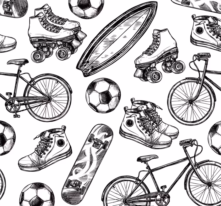 Papier peint vintage dessins sportifs - TenStickers