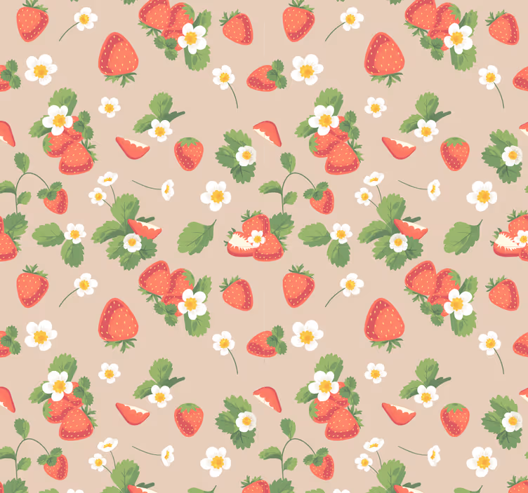 Papier peint salle à manger fraise et fleurs - TenStickers