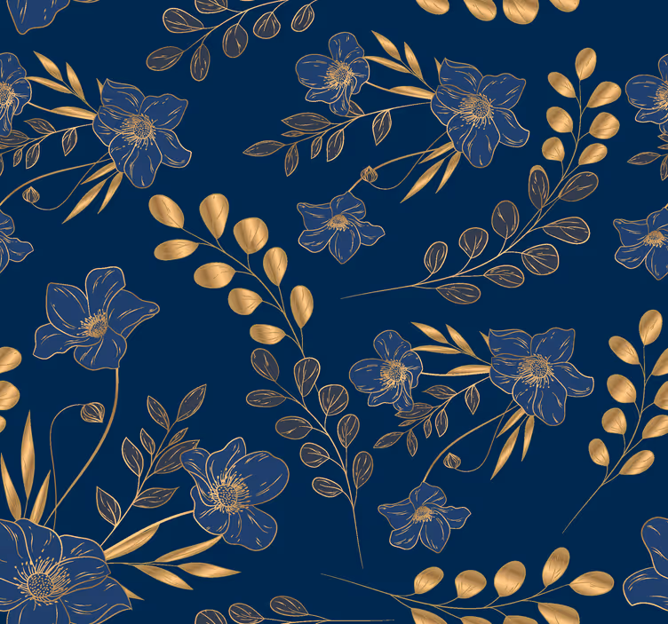 Papier peint Navy UK motif de fleurs dorées - TenStickers