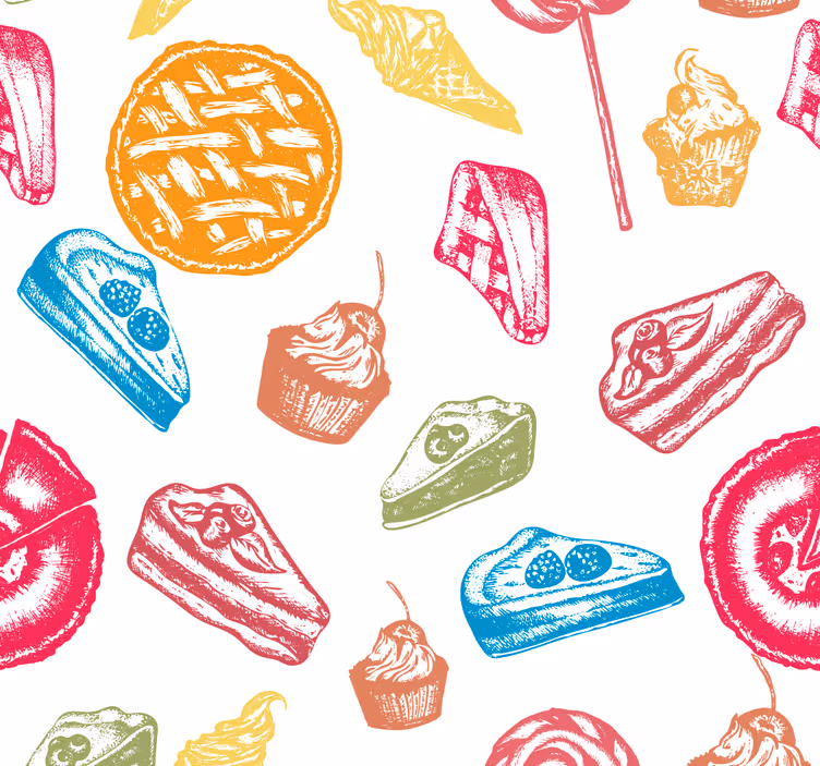 Papier peint cuisine modèle de friandises sucrées - TenStickers