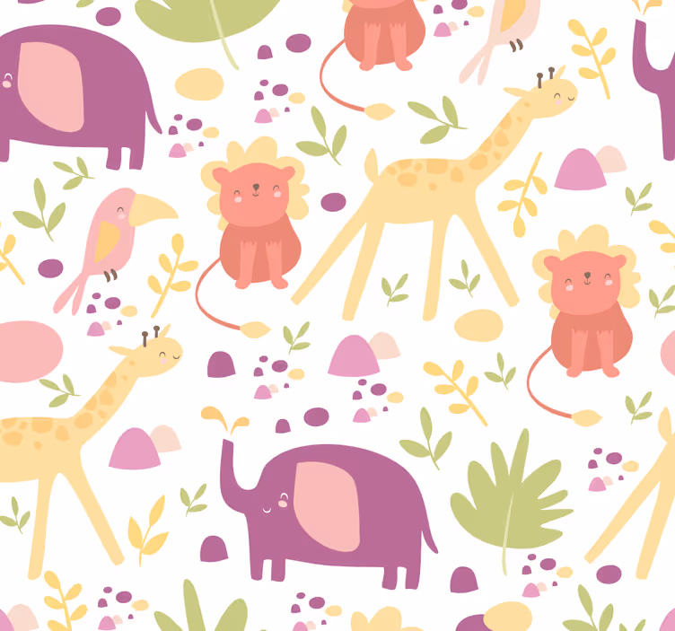 Papier peint chambre bébé animaux heureux pastel - TenStickers