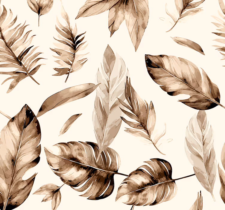 Papier peint feuillage motif de feuilles beiges - TenStickers