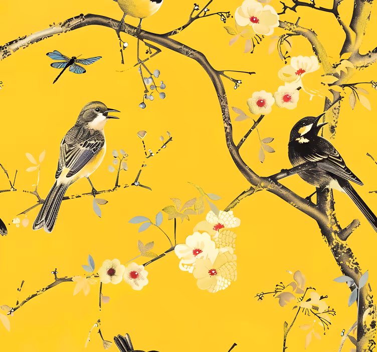 Papier peint jaune conception de ressort - TenStickers