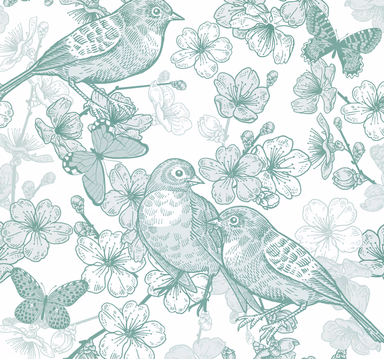 Papier peint oiseaux motif aviaire floral - TenStickers