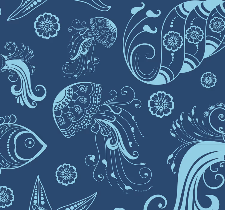Papier peint poissons motifs de croquis marins - TenStickers