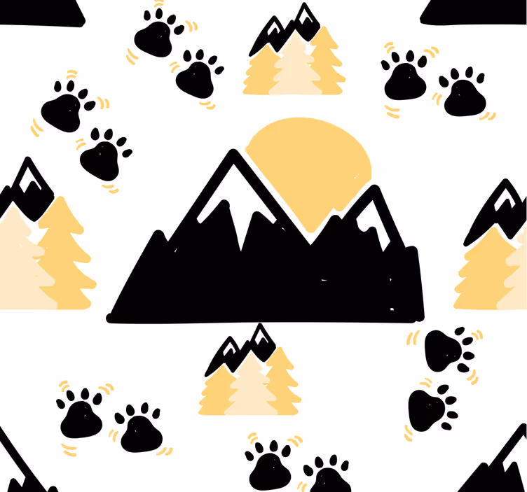 Papier peint chambre bébé montagnes et traces de chiens - TenStickers