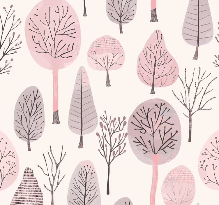 Papier peint rose arbres nordiques - TenStickers