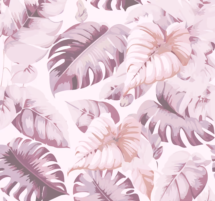 Papier peint rose grandes feuilles tropicales - TenStickers