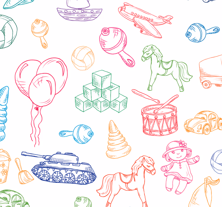 Papier peint chambre bébé motif croquis de jouets - TenStickers