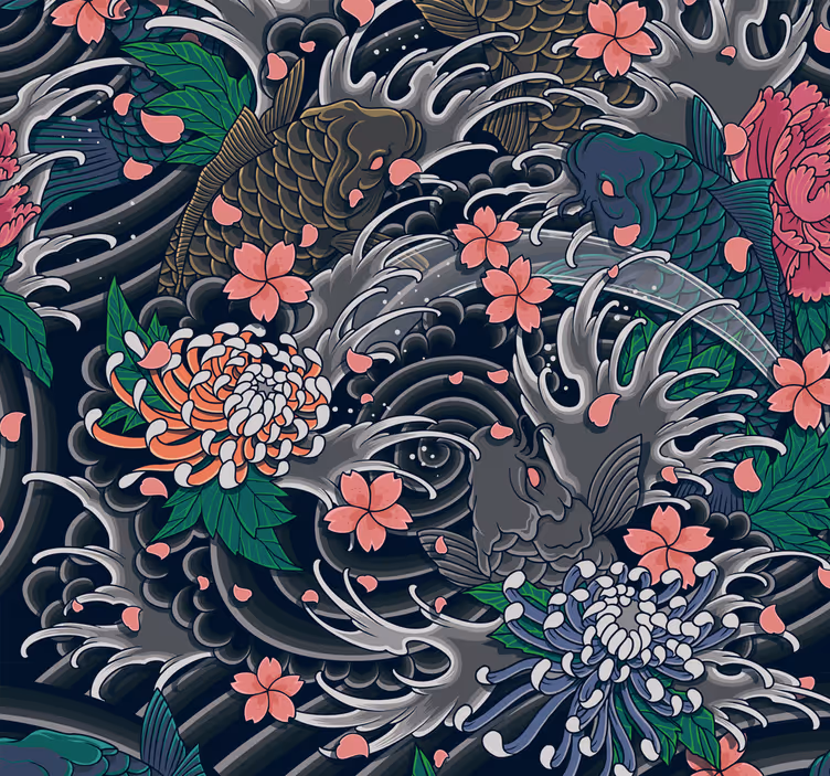 Papier peint floral motif style japonais - TenStickers