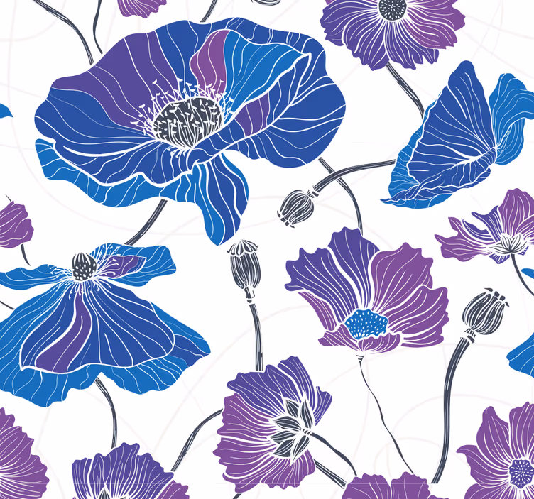 Papier peint fleurs bleues et violettes - TenStickers