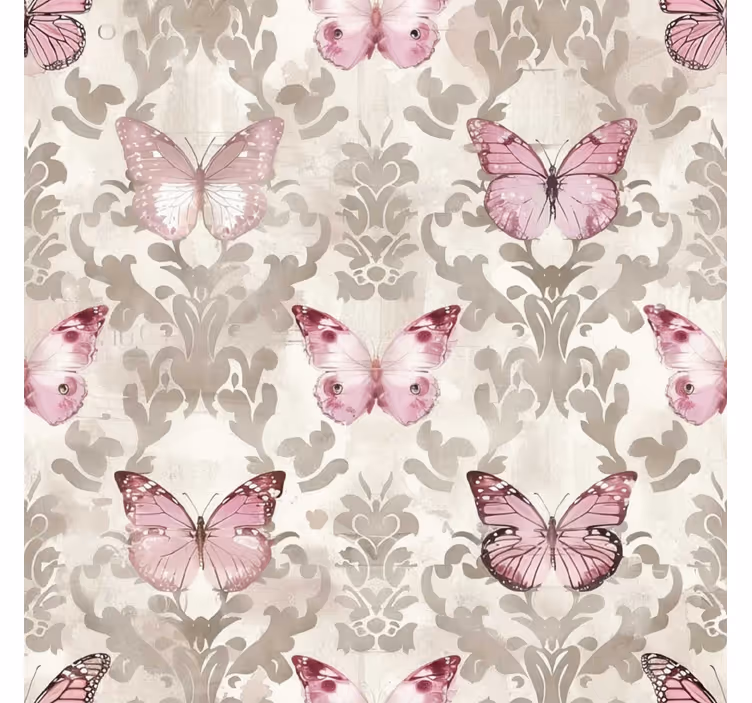 Papier peint baroque motif de papillons roses - TenStickers