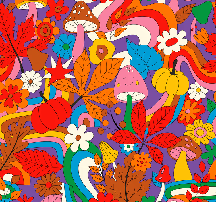 Papier peint fleuri motif psychédélique coloré - TenStickers