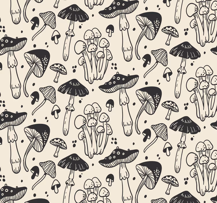 Papier peint motif champignon sur fond beige - TenStickers