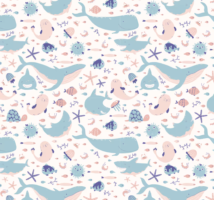 Papier peint Requins bleu foncé et bleu clair - TenStickers