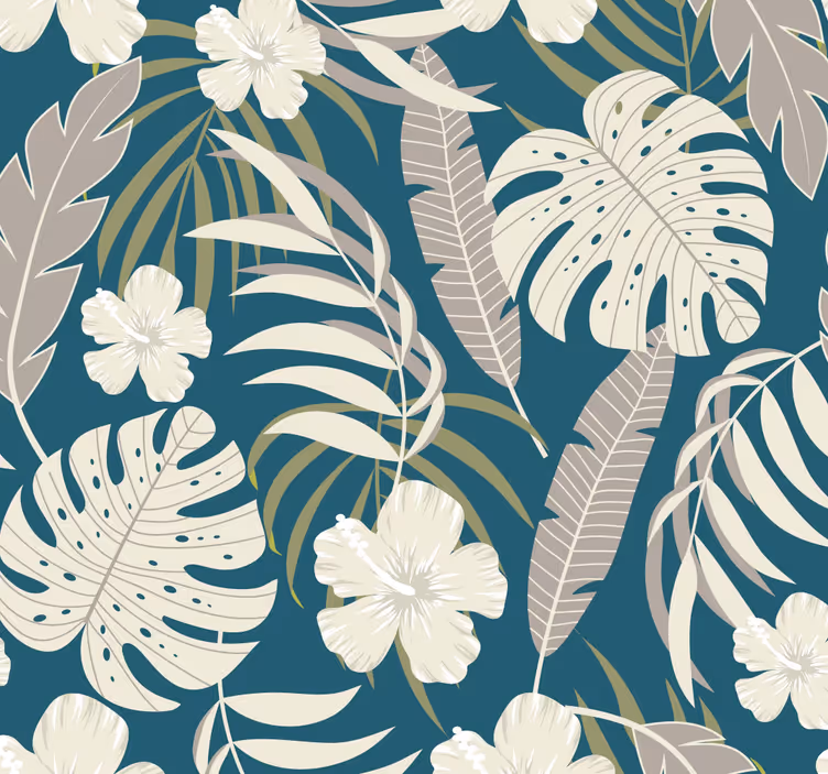 Papier peint salon dessin feuilles tropicales - TenStickers