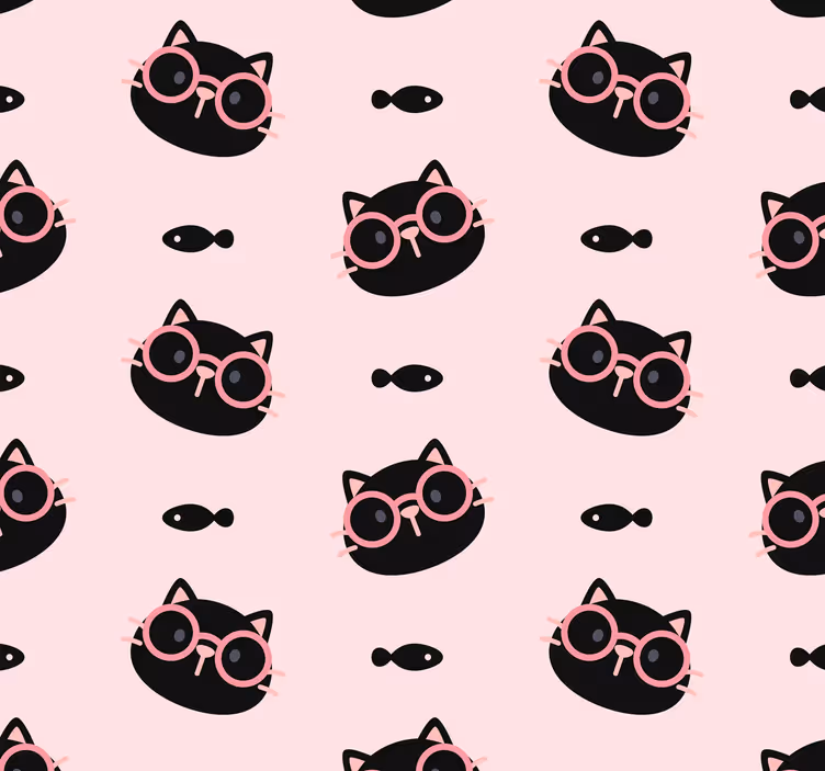 Papier peint chambre rose chats noirs avec lunettes - TenStickers