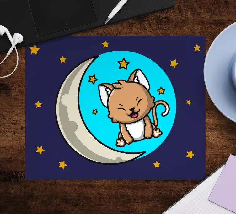 Tapis de souris animé chat mignon et lune - TenStickers
