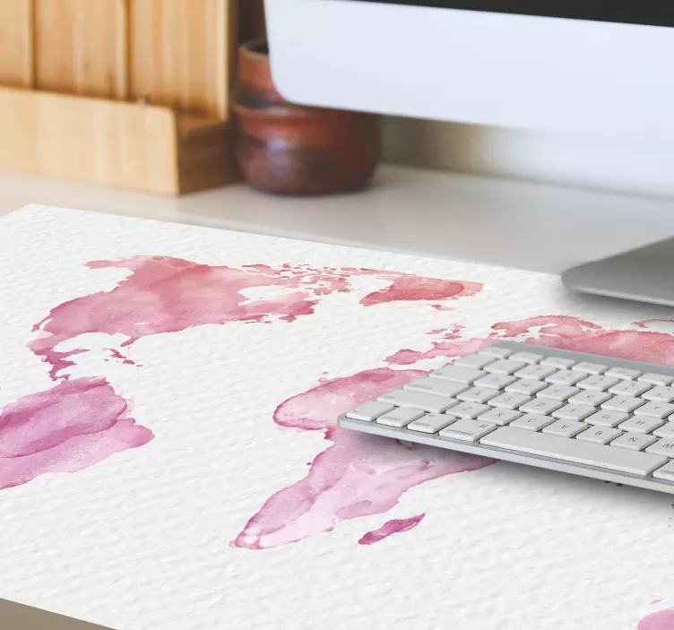 Tapis de souris carte du monde aquarelle rose - TenStickers