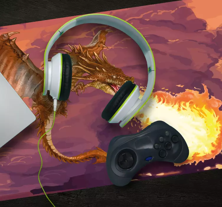 Tapis de souris gamer dragon cracheur de feu - TenStickers