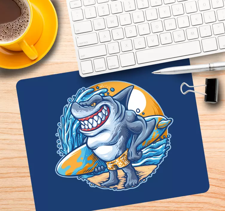 Tapis de souris gamer requin avec planche de surf - TenStickers