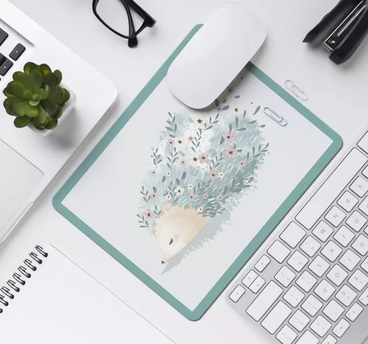 Tapis de souris original art de hérisson floral - TenStickers