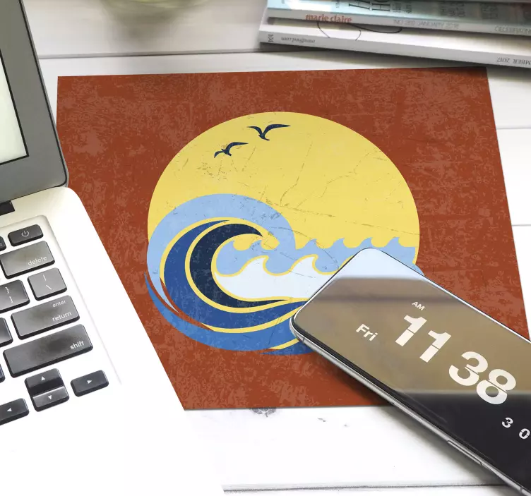 Tapis de souris original vagues sous le coucher de soleil - TenStickers