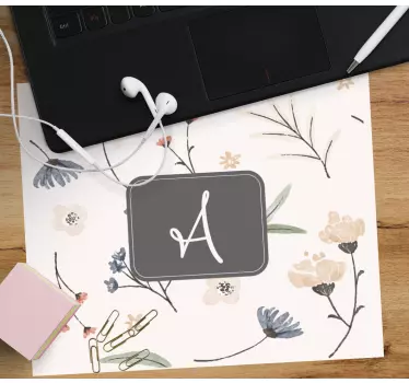 Tapis de souris nom initiale de monogramme floral - TenStickers