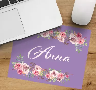 Tapis de souris nom accent floral personnalisé - TenStickers
