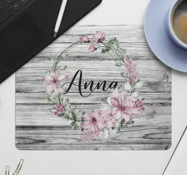 Tapis de souris nom cercle floral - TenStickers