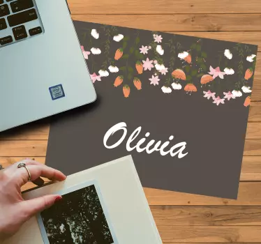 Tapis de souris nom design floral personnalisé - TenStickers