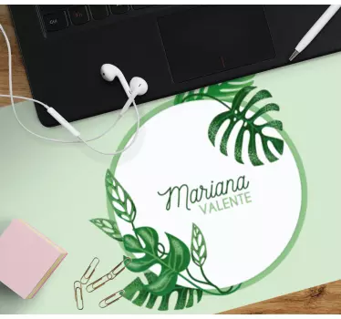 Tapis de souris nom entourage feuillu personnalisé - TenStickers