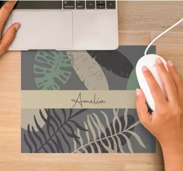 Tapis de souris nom motifs de feuilles personnalisés - TenStickers