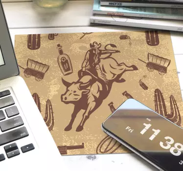 Tapis de souris original cowboy sur un taureau - TenStickers