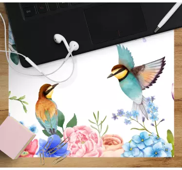 Tapis de souris original oiseaux colorés parmi les fleurs - TenStickers