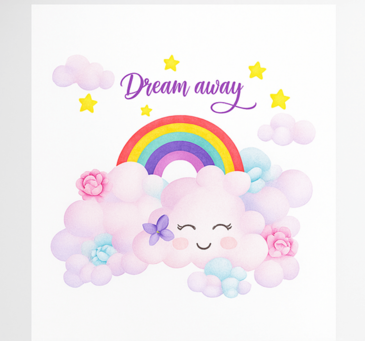 Store enrouleur chambre enfant nuages roses et arc-en-ciel - TenStickers