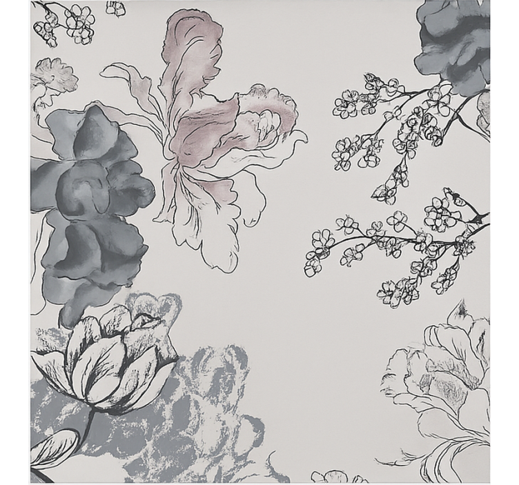 Store enrouleur salon fleurs à l'aquarelle en niveaux de gris - TenStickers