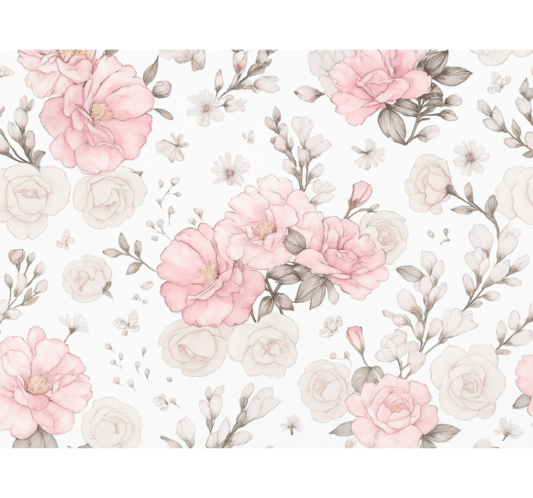 Store enrouleur rose design floral gris et rose - TenStickers