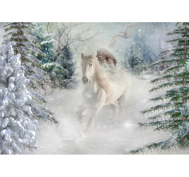 Store enrouleur blanc chevaux dans la neige - TenStickers