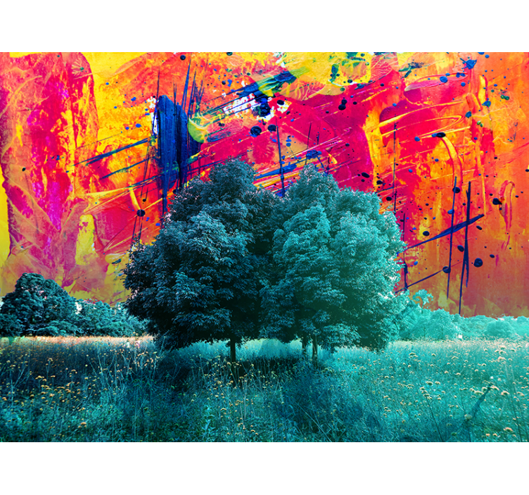Store enrouleur salon paysage coloré avec arbres - TenStickers