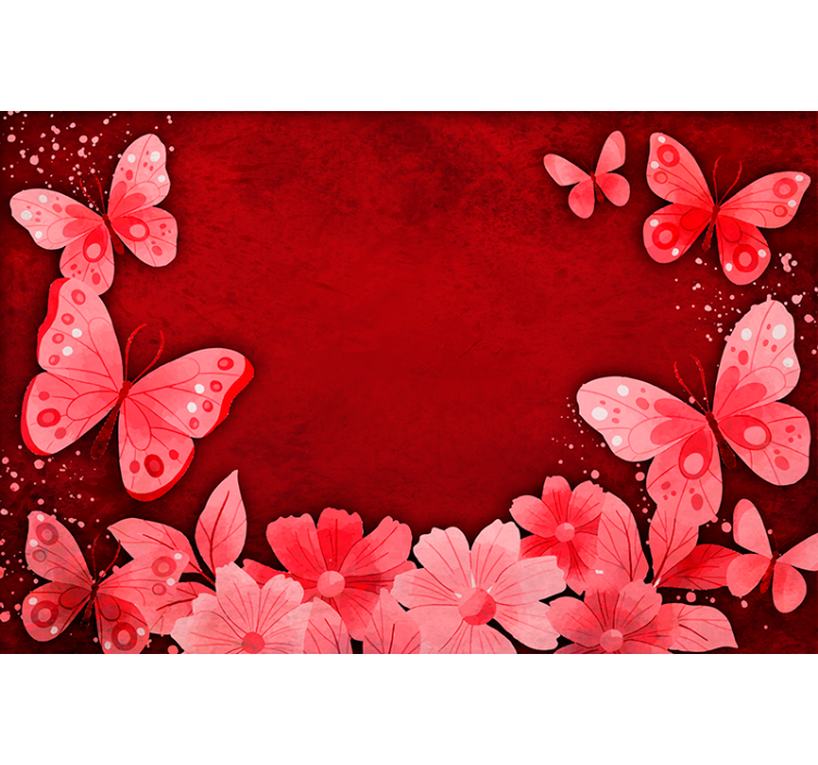 Store enrouleur rouge motif fleurs et papillons - TenStickers