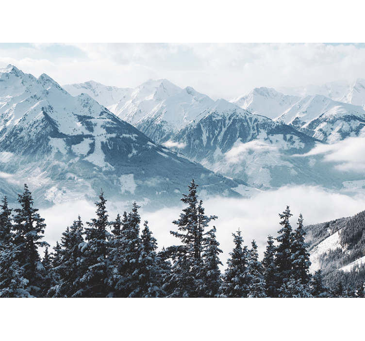 Store enrouleur salon montagnes et arbres enneigés - TenStickers