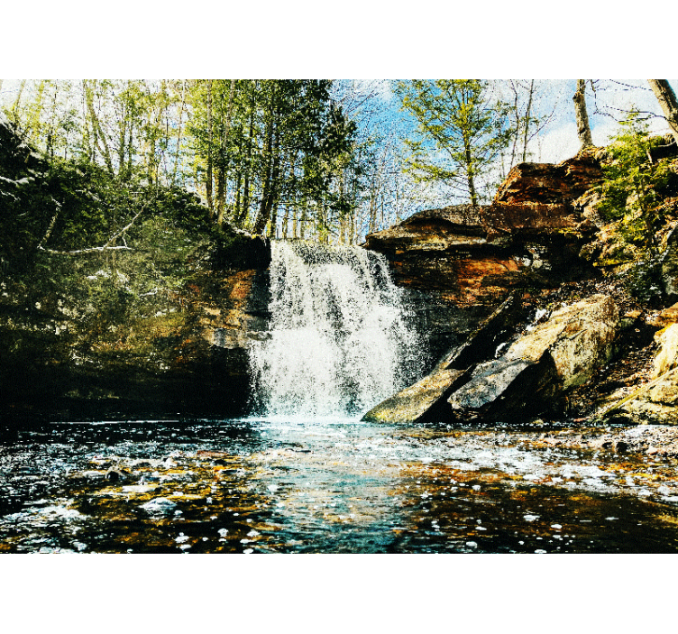 Store enrouleur salon cascade forêt paysage - TenStickers