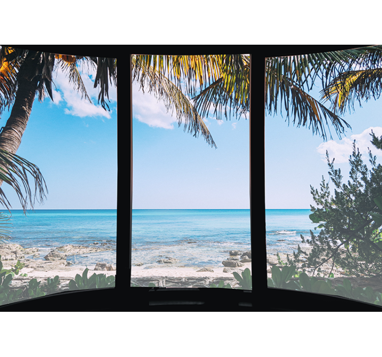 Store enrouleur salon paysage marin 3d depuis la fenêtre - TenStickers