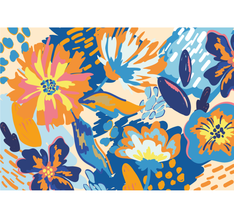 Store enrouleur salon feuilles bleues orange - TenStickers