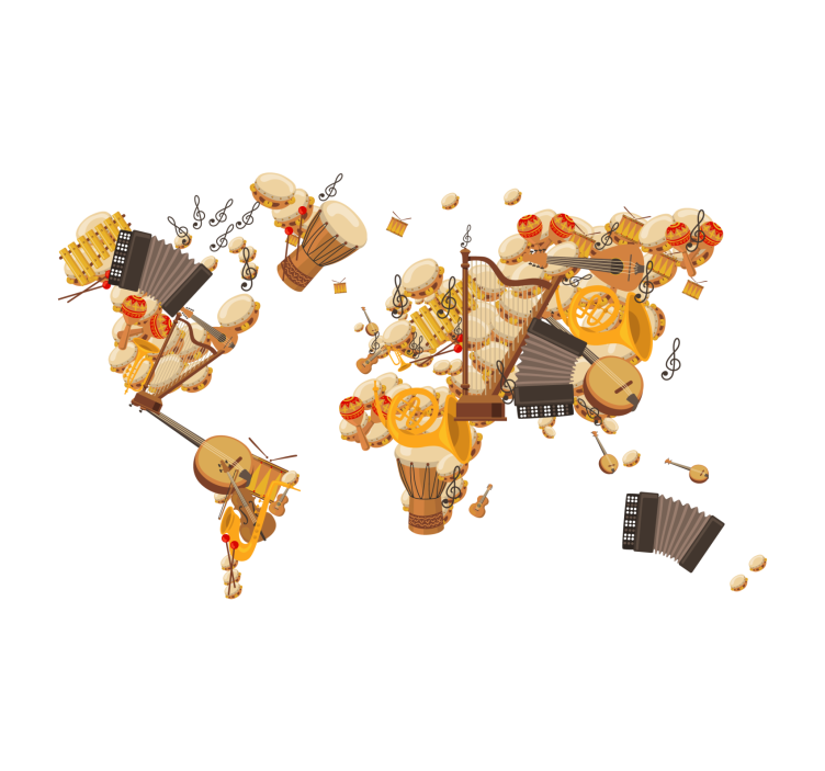 Store enrouleur salon carte du monde des instruments - TenStickers