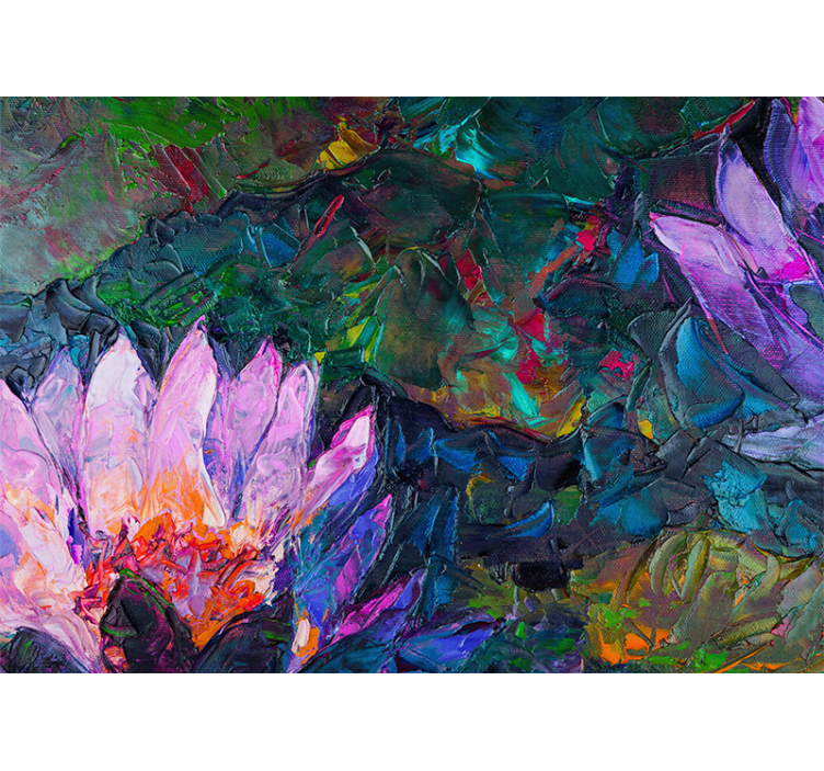 Store enrouleur salon peinture à l'huile lotus - TenStickers