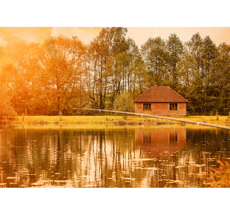 Store enrouleur salon maisons brunes au bord du lac - TenStickers