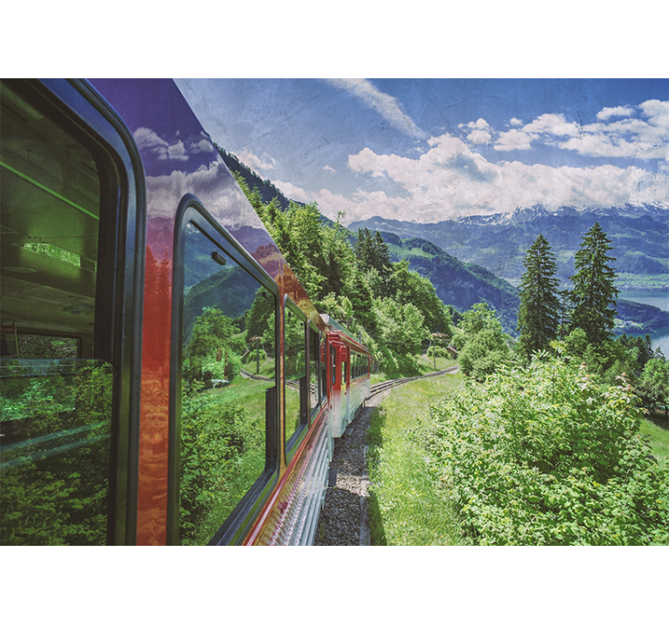 Store enrouleur salon train rouge dans la forêt - TenStickers